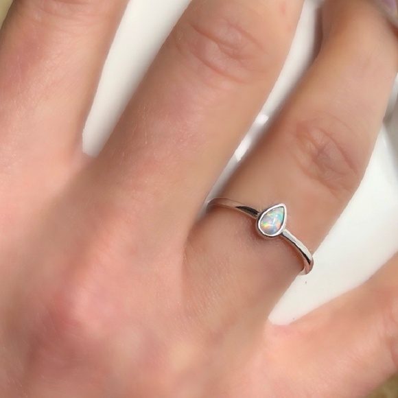 Estrella & Luna Jewelry - Dainty silver opal teardrop ring